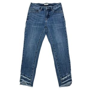 TRU Luxe Skinny Ankle Denim Blue Jean Medium Wash w Frayed Tiered Hem Size 6